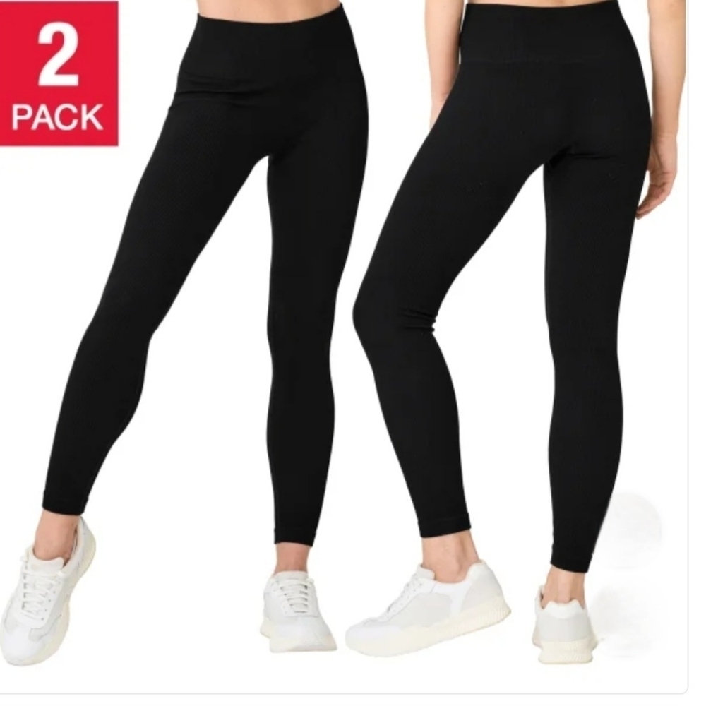 Lemon Ribbed Leggings 2-Pack Women's Size XS Stretch Casual Pants New In Box